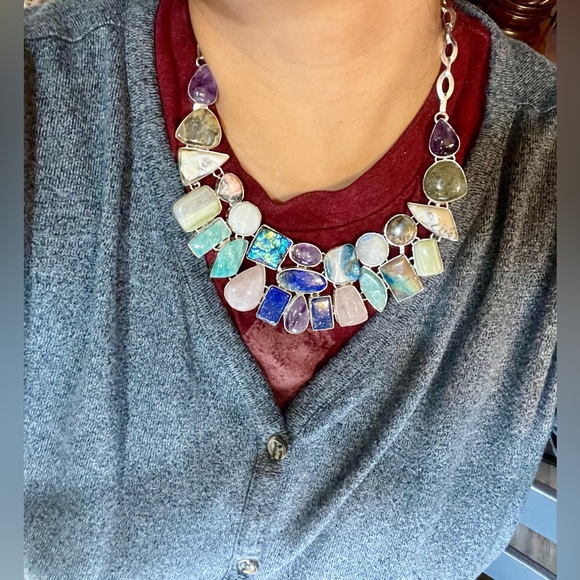 Semi Precious Stones & Crystal Statement Necklace - Picture 11 of 13